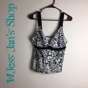 St Johns Bay Tankini Swim Top Black White 14